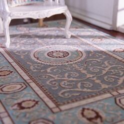 Alternative view of Soft Blue and Beige Medallion Miniature Rug