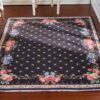 Floral Black Rose Miniature Rug 1 Floral miniature rug with a black background and rose border accents.