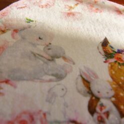 Cute Deer and Rabbit Babies Miniature Rug for Nursery 9 A soft, pastel-colored miniature rug featuring a deer and baby rabbits surrounded by flowers.