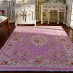 light purple Victorian rug, miniature Victorian rug, floral motif rug, dollhouse Victorian rug