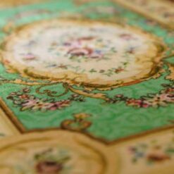 Miniature dollhouse rug in French Aubusson style with mint green background