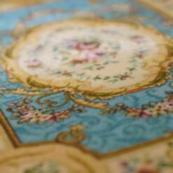 French Aubusson Miniature Dollhouse Rug in Powder Blue 13 Miniature dollhouse rug in French Aubusson style with powder blue background
