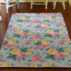 Vintage Rose Pattern Miniature Dollhouse Rug 1 Miniature dollhouse rug with pink and yellow roses on mint background