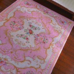 Victorian Style Miniature Rug - Pink and Yellow Floral Design 14 Victorian style miniature rug in pink and yellow with delicate floral detailing
