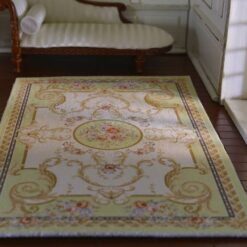 Victorian Style Miniature Rug in Green and Floral Design 9 Miniature Victorian rug in green with floral medallion