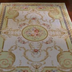 Victorian Style Miniature Rug in Green and Floral Design 11 Miniature Victorian rug in green with floral medallion