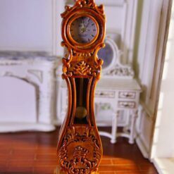 Louis XV-style miniature walnut grandfather clock with ornate carvings