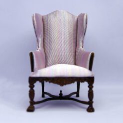 Rococo-style pink striped miniature wingback chair