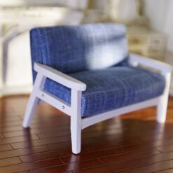 Modern miniature blue sofa with white frame for dollhouses