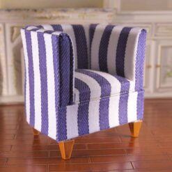 Modern dollhouse armchair with blue and white stripes