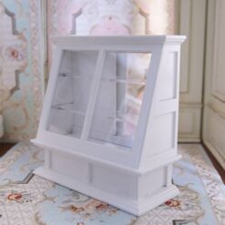White Scandinavian dollhouse display cabinet