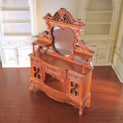 Rococo-style miniature wooden dresser with mirror