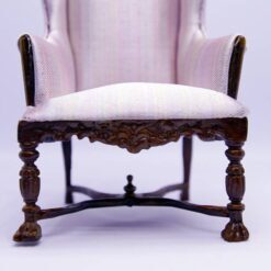 Rococo-style pink striped miniature wingback chair