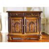 Victorian miniature cabinet with ornate carvings and walnut finish