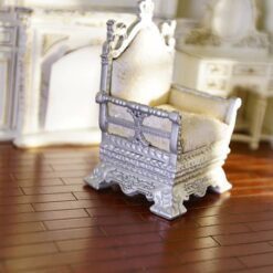Silver Throne Chair Dollhouse Miniature 11 Miniature silver throne chair with intricate carvings and upholstery