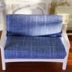 Modern miniature blue sofa with white frame for dollhouses
