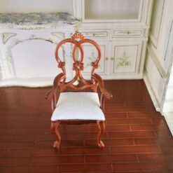 Rococo Miniature Wooden Chair with Upholstery 10 Miniature Rococo wooden chair with white upholstery