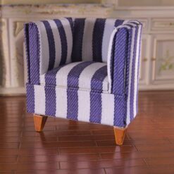 Modern dollhouse armchair with blue and white stripes