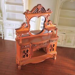 Rococo-style miniature wooden dresser with mirror
