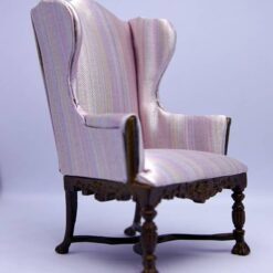 Rococo-style pink striped miniature wingback chair