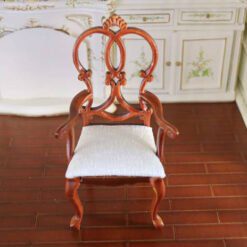 Miniature Rococo wooden chair with white upholstery