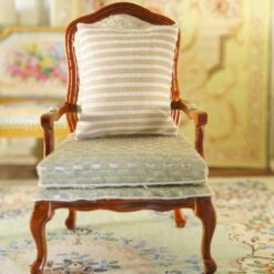 Louis XV-style beige upholstered armchair for dollhouses