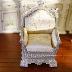 Silver Throne Chair Dollhouse Miniature 12 Miniature silver throne chair with intricate carvings and upholstery