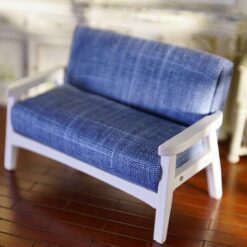 Modern miniature blue sofa with white frame for dollhouses