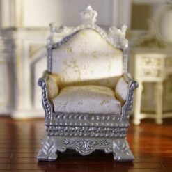 Silver Throne Chair Dollhouse Miniature 13 Miniature silver throne chair with intricate carvings and upholstery