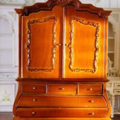 Mahogany Victorian wardrobe for dollhouses with intricate carvings