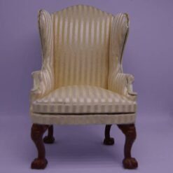 Baroque-style miniature armchair and ottoman with striped fabric