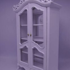 Rococo-style white miniature display cabinet with crown carvings