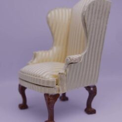 Baroque-style miniature armchair and ottoman with striped fabric