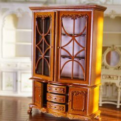 Victorian-style miniature glass display cabinet for dollhouses