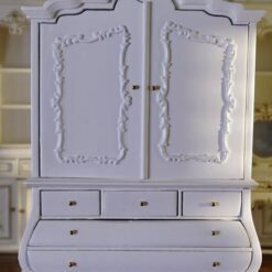 White Victorian-style wardrobe for dollhouses