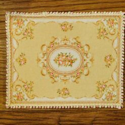 Miniature Victorian rug with roses and gold border, floral design