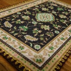 Miniature Persian Rug with Ornate Design, Classic Elegance 9 Miniature Persian rug with ornate floral design and central medallion.