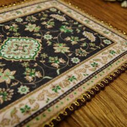 Miniature Persian Rug with Ornate Design, Classic Elegance 11 Miniature Persian rug with ornate floral design and central medallion.