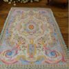Light blue luxury French Aubusson miniature rug with floral motifs, perfect for elegant dollhouses.