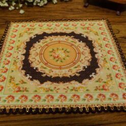 Miniature Victorian rug with a floral design and pastel borders.