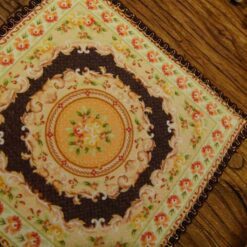 Miniature Victorian rug with a floral design and pastel borders.