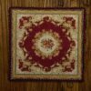 Burgundy Red Aubusson Miniature Rug 1 Burgundy red Aubusson miniature rug with intricate floral design, ideal for luxury dollhouses.