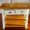 Miniature kitchen island with wooden top and white-painted base