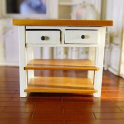 Miniature Kitchen Island with Wooden Top 12 Miniature kitchen island with wooden top and white-painted base
