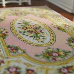Pink Victorian Floral Rug for Dollhouses 9 Pink floral Victorian rug with gold detailing