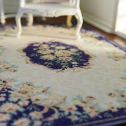 modern Aubusson rug, floral miniature rug, contemporary dollhouse rug, pastel floral rug