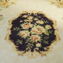 Aubusson floral rug with black border and golden accents