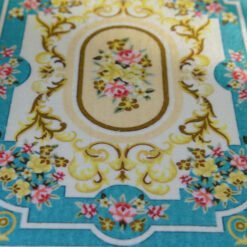Blue Aubusson Rug with Floral and Scroll Motif for Dollhouses 11 Blue Aubusson rug with floral patterns and scroll designs