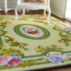 Yellow floral Victorian rug with roses and gold trim