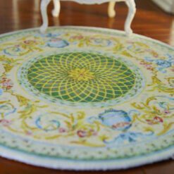 French Aubusson miniature rug, floral rug, simple design rug, vintage-style rug, soft tone rug